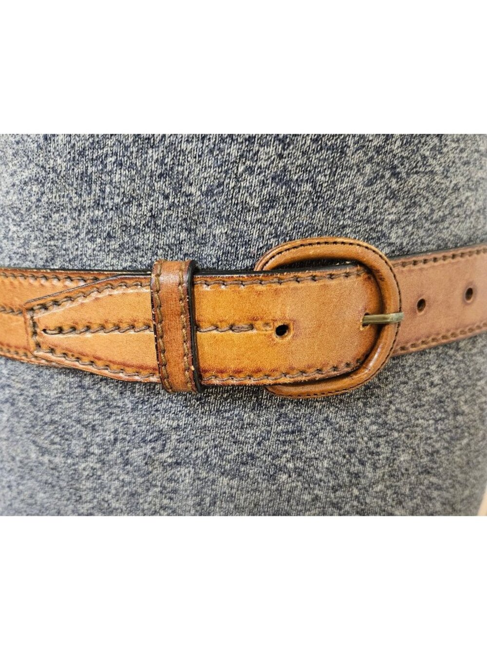 Vintage Leegin Belt Mens Size 32 Brown Leather Brass Buckle Stitched Accent